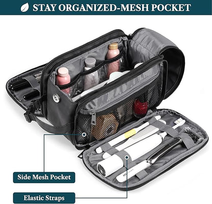 PAVILIA Large Toiletry Bag for Men Women, Mens Travel Bag Toiletries Organizer Case for Grooming, Travel Essentials Shaving Dopp Kit, PU Leather Water Resistant Cosmetic Pouch, Black