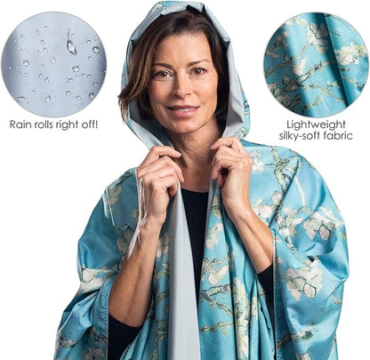 RainCaper van Gogh Almond Blossom Womens Rain Cape Poncho with Hood Reversible