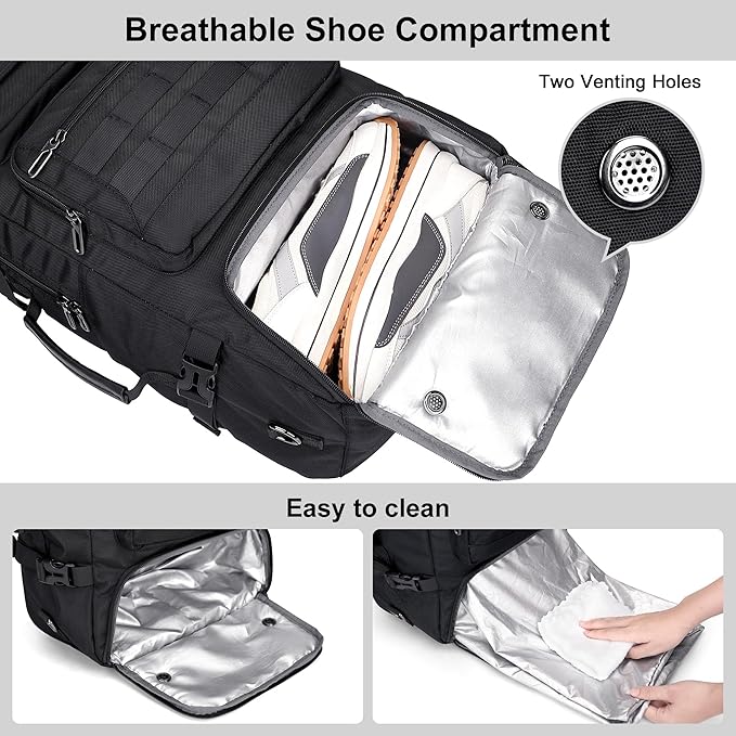 PIJUSHI Travel Backpack for Women Men Carry on Duffle Bag Backpack For Airplanes Luggage Rucksack with Shoe Compartment(PE048 Classic Black)