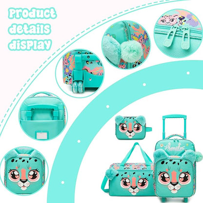 Kids Luggage with Wheels Suitcases Travel Softside Suitcases 16" Carry on Suitcase with Duffle Bag Luggage Sets for Girls Airline Approved