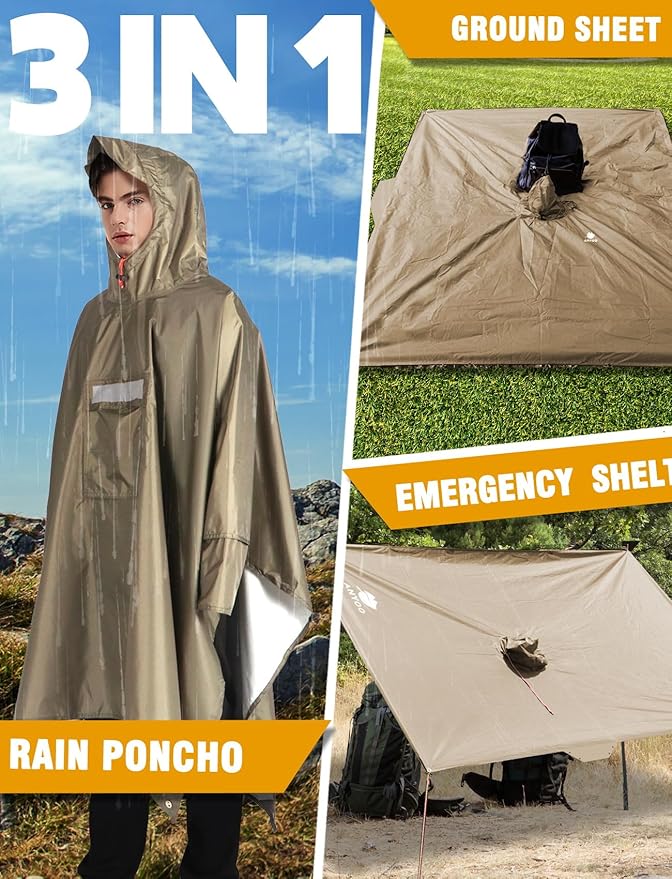 ANYOO Hooded Rain Poncho for Adults Waterproof Lightweight Rain Coat for Men Women Reusable Rain Jacket for Emergency Outdoor