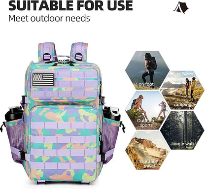 45L Tactical Assault Backpack 3 day assault pack with Molle Waterproof backpack Rucksack for Tactical Backpacks (PurpleGreenYellow)