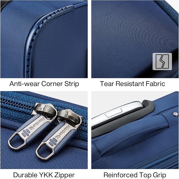 Hanke 3 Piece Luggage Sets Softside Expandable Carry On Luggage Set Travel Suitcase Sets with Spinner Wheels TSA Approved Luggage(Blue, 20in/24in/28in)