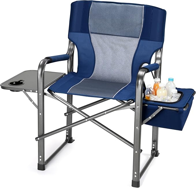 Folding Camping Chair, Heavy Duty Chairs for Adult, Directors Chair, Folding Beach Chair, Oversized Portable Camping Chair with Side Table and Cooler, 400lbs Capacity for Beach, Fishing, Trip, Picnic
