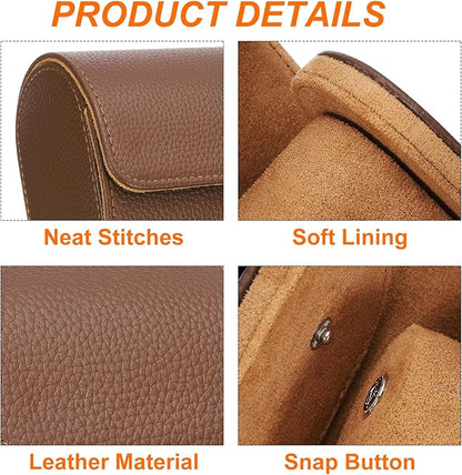 HARFINGTON Watch Roll Travel Case 3 Slot Portable Leather Watch Case for Men and Women, Watches Storage Organizer with Removable Pillow for Traveling, Display, Textured Brown