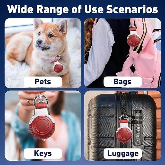 Genuine Leather for AirTag Holder Keychain for AirTag - Premium Handmade Protective Case Cover Accessories with Key Ring, Secure Hidden Design, All-in-One Package, Red