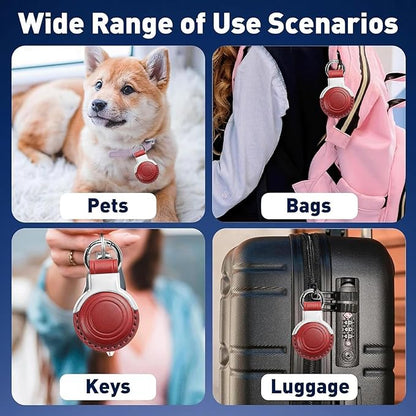Genuine Leather for AirTag Holder Keychain for AirTag - Premium Handmade Protective Case Cover Accessories with Key Ring, Secure Hidden Design, All-in-One Package, Red
