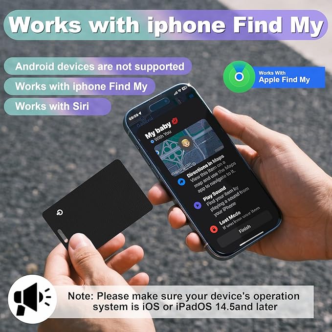 Wallet Tracker Card, Slim Rechargeable Bluetooth Item Locator, Smart Finder Compatible with Apple Find My for Wallet, Luggage, Passport, IP68 Waterproof (iOS Only) (Leather Texture Black)