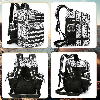 25L Tactical Backpack Military Tactical Backpack for Men and Women Small Assault Pack Outdoor Travel Hiking Camping Rucksack with Molle Webbing (White Leopard)