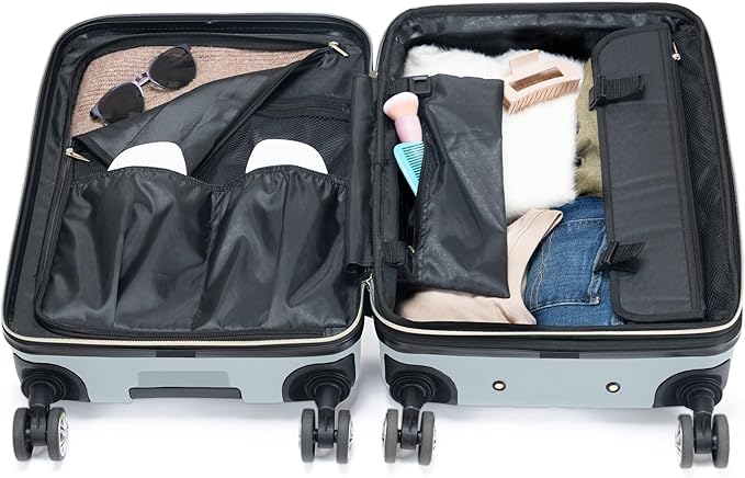 Kenneth Cole REACTION Madison Square Lightweight Hardside Chevron Expandable Spinner Luggage, Slate, 24-Inch Checked
