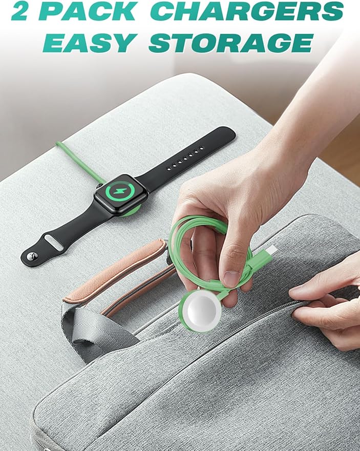 2Pack USB C for Watch Charger Magnetic Charger Wireless Portable Compatible with Watch Ultra2 Ultra Series 10/9/8/7/6/SE/SE2/5/4/3/2/1-[1m/Green]