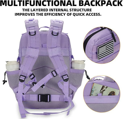 25L Tactical Backpack for Men and Women Military Backpack Small Assault Pack Molle Backpack Bug Out Bag Travel Rucksack Daypack (Light Purple)