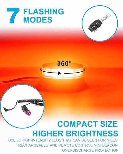 Agrieyes Amber Beacon Light 4.2Inch, Flashing Safety Warning Lights Permanent/Magnet Mount (Red, Remote)