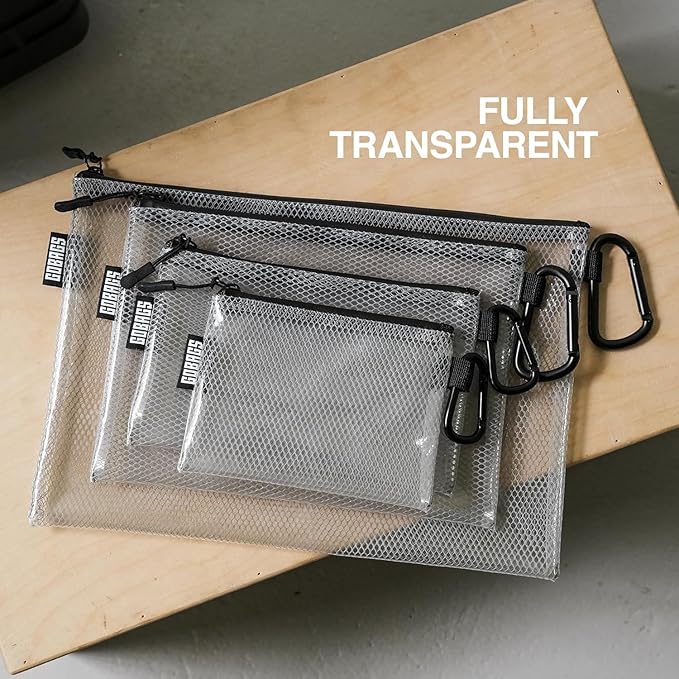 GOBAGS Air Production Large Clear Zipper Pouch (4‑Pack) – Cable Organizer & Travel Gear Bag for Electronics, Camera Accessories, Tool Pouch & Small Tech Storage