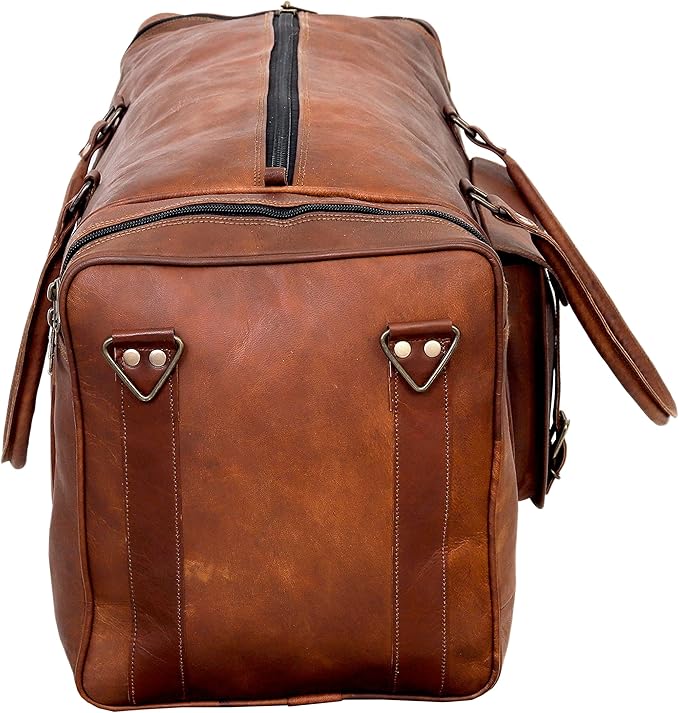 Leather 24 Inch Luggage Handmade Duffel Bag Carryall Weekender Travel Overnight Gym Sports Carry On Duffel Bag For Men And Women