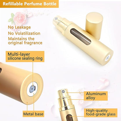 Perfume Travel Refillable Bottle - 2-Pack 5ML Pocket Perfume Atomizer, Travel Perfume Atomizer Refillable Perfume Spray Bottle (Black & Gold)