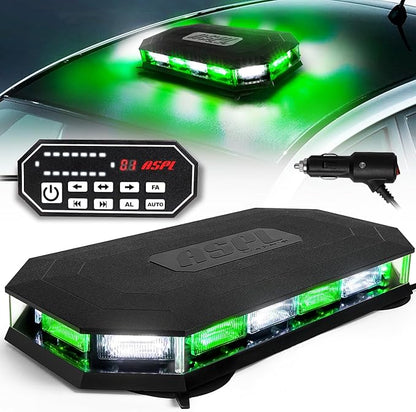 ASPL 16.5 Inch Roof Top Beacon Emergency Strobe Light with Controller 56 LED Magnetic Warning Caution lights bar Traffic Hazard Plow Light for Trucks Vehicles Construction Snowplow (Green/White)