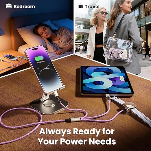 Christmas Gifts, Travel Charger for iPhone 17 and Apple Watch for Multiple Devices, Charging and Data Sync, 3 in 2 USB A/USB C Multi Charger with 3 Ports Compatible for Apple Watch/iPhone 17-6, 5 FT