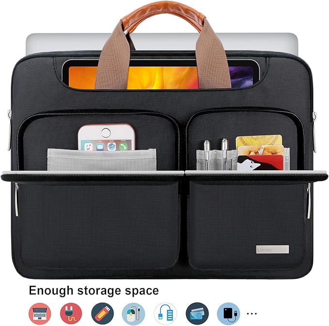 Lacdo 360° Protective Laptop Shoulder Bag, 14 inch Laptop Sleeve Bag for 14 inch New MacBook Pro M5/M4/M3/M2/M1 Chips Pro Max A3434 A3112 A3401 A3185 A2918 A2992 2025-2021 Computer Messenger Bag,Black