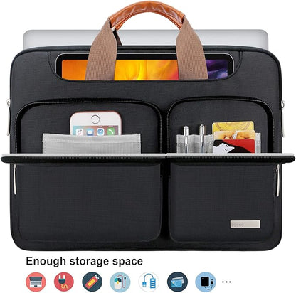 Lacdo 360° Protective Laptop Shoulder Bag for 13 inch New MacBook Air M4 A3240 2025, M3 A3113, M2 A2681, M1 A2337 A2179 A1932 2024-2018 | 13 inch MacBook Pro M2 M1 A2338 A2251 A2289 Computer Bag,Black