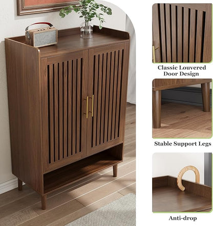 Shoe Cabinet, Large 6-Tier Shoe Storage Cabinet with Louvered 2 Doors, 44" Tall Freestanding Entryway Shoe Cabinet with Adjustable Shelves, Modern Shoe Organizer Cabinet, Shoe Rack Cabinet (Walnut)