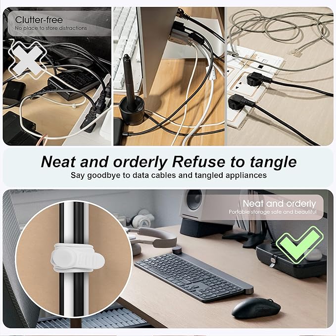 24Pcs Nearockle Silicone Cable Ties 3Inch Cord Organizer, Reusable Small Zip Ties Cable Organizer for Charging Cords Earphone Computer Wire, Office Desk Cable Management Travel Accessories(4 Colors)