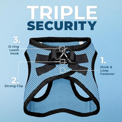Voyager Step-in Air All Weather Mesh Harness and Reflective Dog 5 ft Leash Combo with Neoprene Handle, for Small, Medium and Large Breed Puppies by Best Pet Supplies - Baby Blue/Black Trim, Small