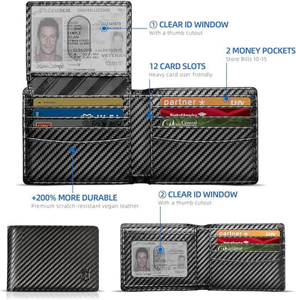 Zitahli Wallet for Men 12 Card Holder Slim Rfid Leather 2 ID Window Wallets With Gift Box Men's Accessories