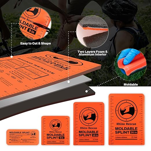 RHINO RESCUE First Aid Splint 36" X 4.3" Orange-Gray, Keep Bones in Position (6, Splint Bundle)