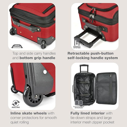 U.S. Traveler Rio Lightweight Softside Rolling Carry-on Suitcase, 2-Wheel Single, Red