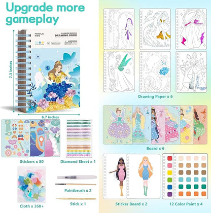 MIROLA KIDS 4 in 1 Poke Craft Kits for Girls, Magic Princess Crafts for Kids Ages 4-8, DIY Activity with Princess Stickers, Watercolor Paint, Diamond Art Gifts for 4 5 6 7 8+ Year Old Girls