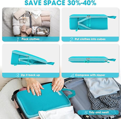 8 Set Compression Packing Cubes for Travel, Expandable Compression Cubes for Suitcases, Lightweight Suitcase Organizer with Shoes & Laundry Bags, Travel Accessories for Men Women
