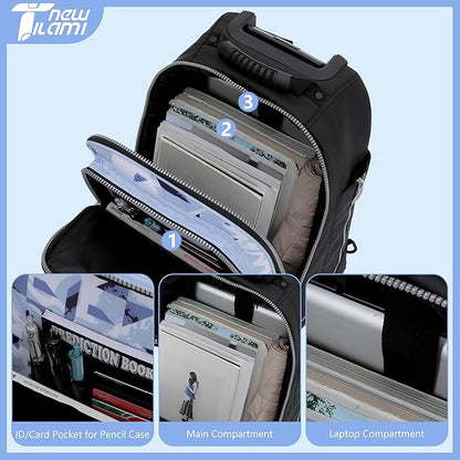 NEW TILAMI 19 Inch Rolling Backpack 360°rotating Universal Wheel, Large Organizer Compartments, Adjustable Handle, Carry on for School Students Business Travel, Ice-blue Rhombus Shadows