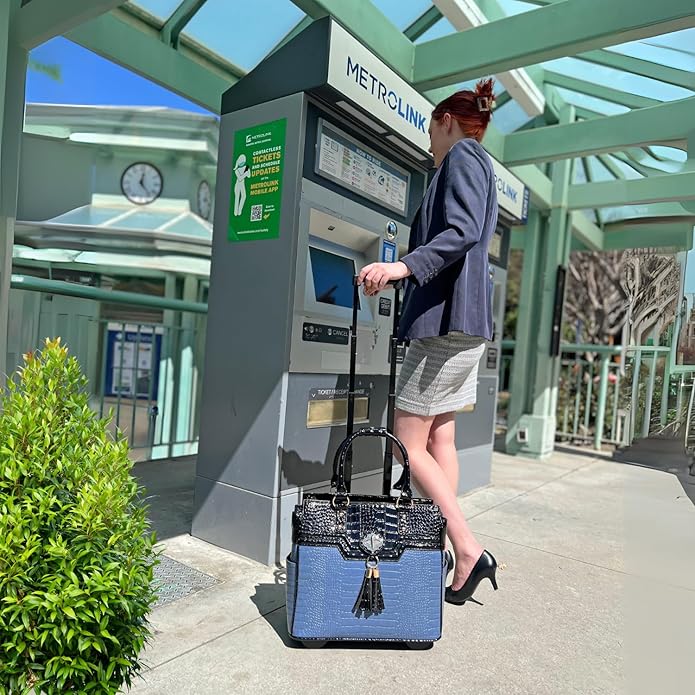 JKM and Company Alligator Compatible With Computer iPad, Laptop Tablet Rolling Tote Bag Briefcase Carryall Bag