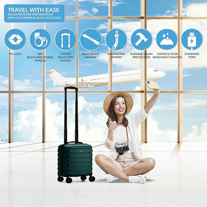 Flight Knight Carry On Suitcase 16.25x13.5x8 Hardside TSA Lock & USB Port Lightweight Luggage Silent Double Spinner Wheels Maximum Underseat Carry-On Bag For Virgin & South West Approved Airlines