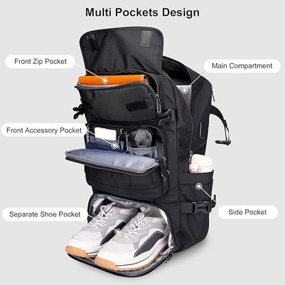 PIJUSHI Travel Backpack for Women Men Carry on Duffle Bag Backpack For Airplanes Luggage Rucksack with Shoe Compartment(PE048 Classic Black)