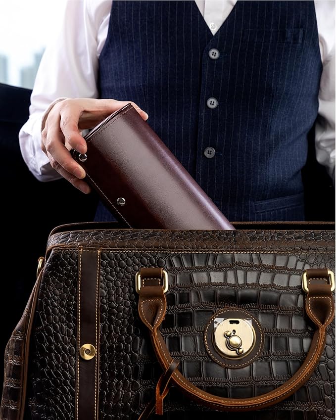 MR.OKAY 3 Watch Travel Case- Classic Leather Watch Case With Superb Texture.Portable Watch Roll Or Organizer For Storage And Display. Men's Great Gift For Traveling, 100% Handmade by Artisans.