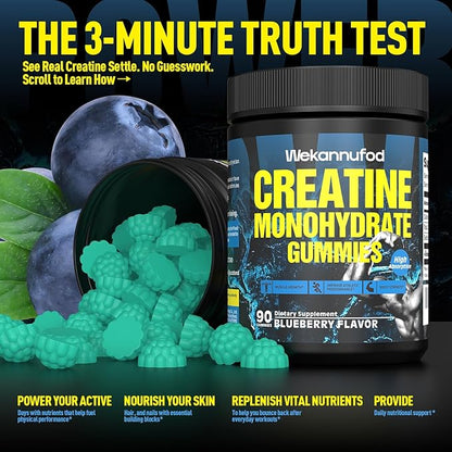 Creatine Monohydrate Gummies for Men & Women,5000MG Creatine Gummy Sugar Free. Boost Focus,Strength, and Endurance, Anti-Melting Formula, Vegan, Gluten-Free, Non-GMO,(Blueberry 90 ct)