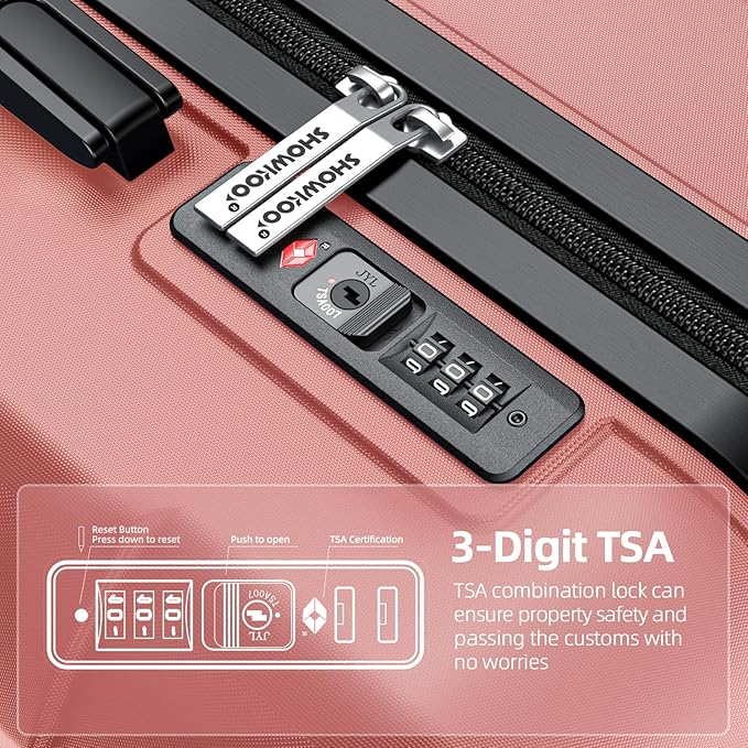 SHOWKOO Luggage Sets Expandable PC+ABS Durable Suitcase Sets Double Wheels TSA Lock Rose Gold 3pcs