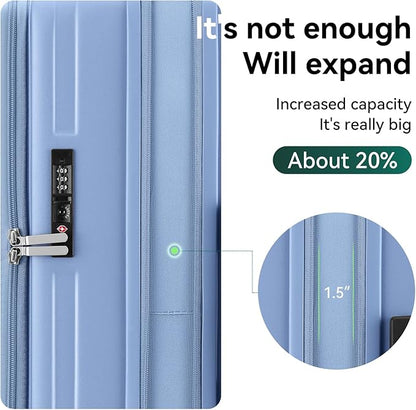 ROAMING 26-Inch Checked Luggage Expandable Front Opening Rolling Vacation Suitcase with Spinner Wheels and TSA Lock Cup Holder, PC Hard Shell Travel Trolley Case for Shout Business Trips Blue