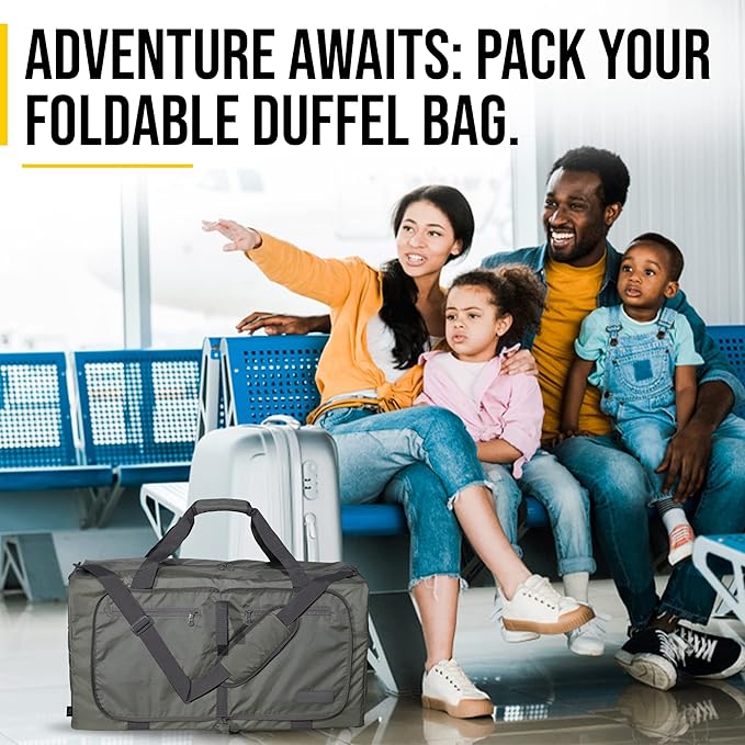 LEGEND 60L Foldable Duffle Bag for Travel - Packable Duffle Bags w/Shoe Compartment - Tear Resistant Collapsible Duffel Bags for Traveling - Lightweight Folding Duffel Bag for Men & Women -Army Green