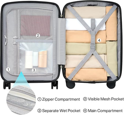 Hanke Hard Shell Luggage Sets 3 Pieces, Carry On and Checked Luggage Sets with Spinner Wheels, Durable PC Hardside Rolling Suitcase for Travel (20/24/28 Inch, Jet Black)