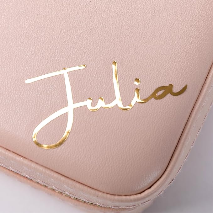 Angelina's Palace Personalized Jewelry Case with Name Engraved,Custom Leather Travel Jewelry Organizer Box for Rings,Earrings,Necklaces,Birthday Bridesmaid Gift For Women