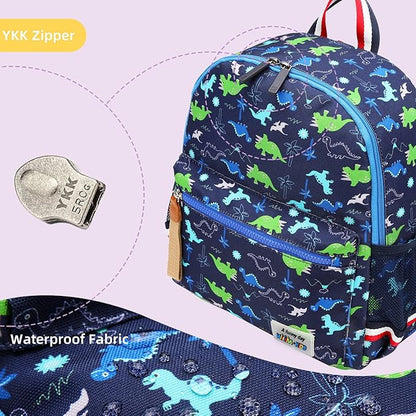 willikiva Cartoon Bus 12 Kindergarten Backpack for Kids Girls and Boys,Waterproof Preschool Toddler Backpack Wiht Leash and Safety Harness (Green Dinosaur)
