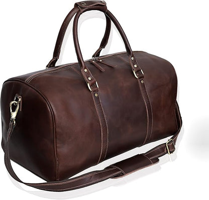 Leather Travel Bag,Weekender Overnight Bag Leather Large Carry On Bag Travel Tote Duffel Bag for Men & Women (Dark Brown)
