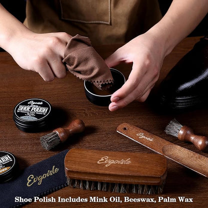 Leather Polish Kit Shoe Care Set, Black Brown Neutral Polish Horsehair Brush for Men Women Boots Dress Shoes