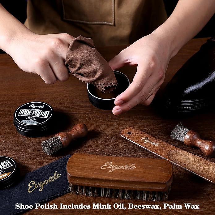 Leather Polish Kit Shoe Care Set, Black Brown Neutral Polish Horsehair Brush for Men Women Boots Dress Shoes