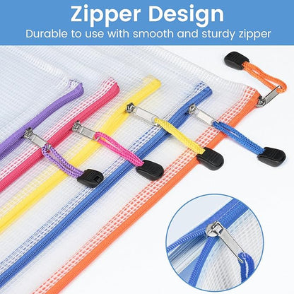Sooez 24 Pack Mesh Zipper Pouch Bags with Label Pocket, A6 (9.1×4.7 in) Small Pencil Case Pouch for Organizing, Clear Plastic Pencil Pouches Bulk for School Supplies Storage, Money Envelopes for Cash