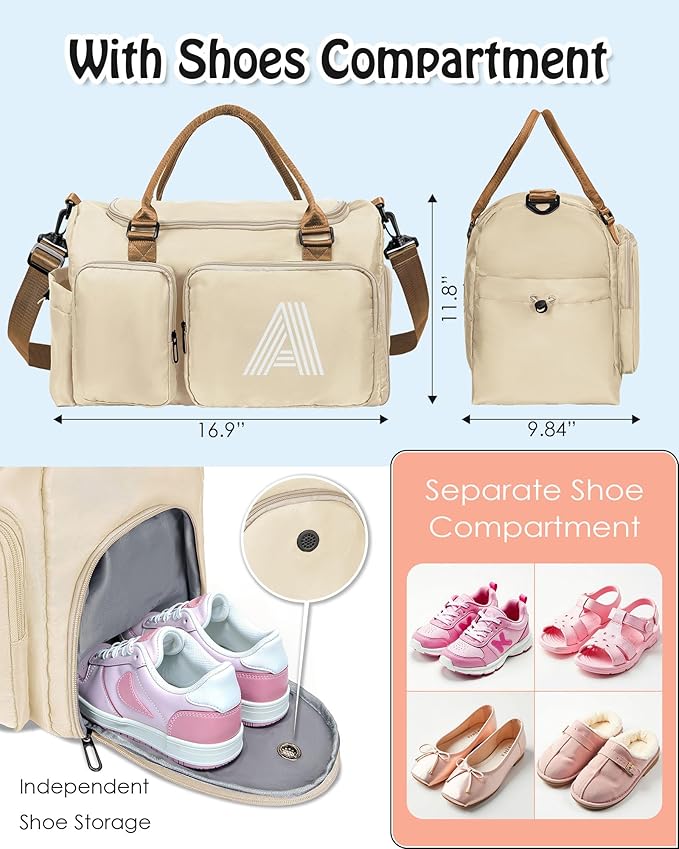 Girls Gifts for Kids, Initial Gym Bag for Girls, Kids Travel Duffle Bag Duffel Sports Bag, Personalized Weekender Bag