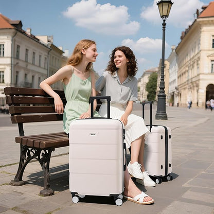 Merax Luggage Sets 3 Piece, Suitcases with Spinner Wheels, Lightweight Travel Luggage with Lock, ABS Hardshell Suitcase Set 20/24/28 IN,Light Pink
